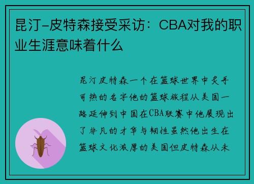 昆汀-皮特森接受采访：CBA对我的职业生涯意味着什么